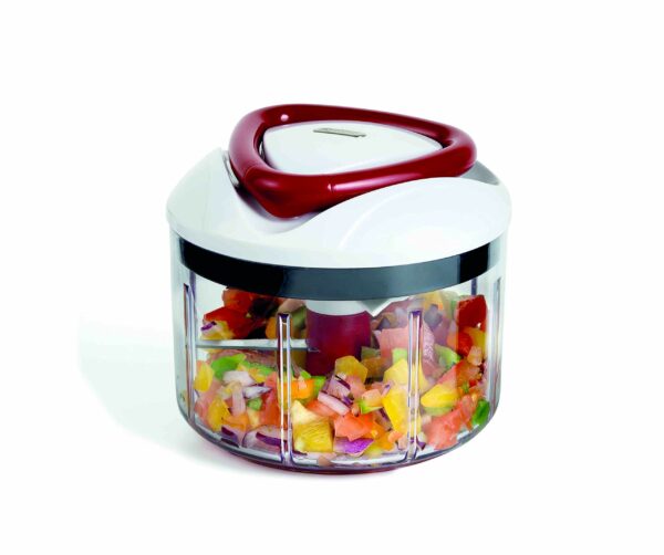 Zyliss E910015 Easy Pull Food Processor | 750ml Capacity | Plastic/Stainless Steel | White/Red | Manual Handheld Food Chopper/Slicer/Blender With Pull Cord | Dishwasher Safe | 5 Year Guarantee