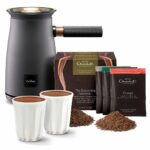 Hotel Chocolat Velvetiser - In-Home Hot Chocolate Machine - Barista-Grade Hot Chocolate Maker - Charcoal Edition - Complete Starter Kit - 2 Ceramic Podcups & 10 Single-Serve Sachets