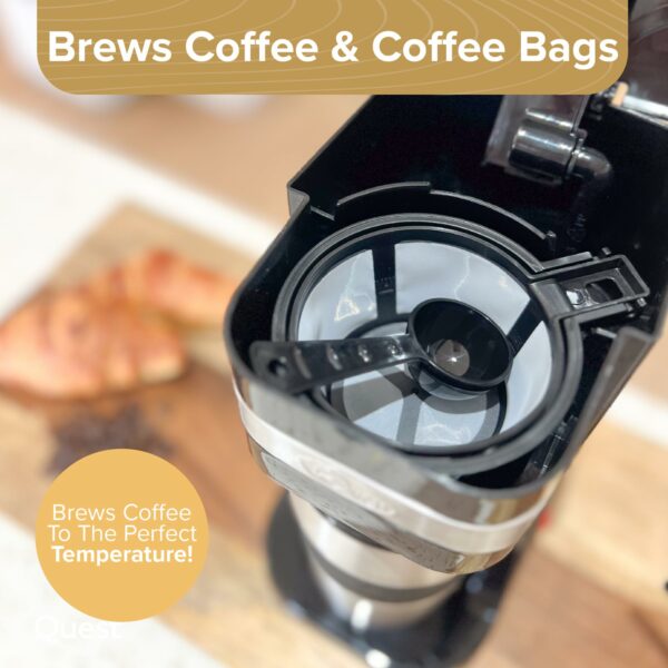 Quest 35189 Filter Coffee Machine/Portable Travel Filter Coffee Maker / 420ml Capacity/Thermal Travel Mug Included/Works with Ground Coffee & Coffee Pods/Instant Espresso & More