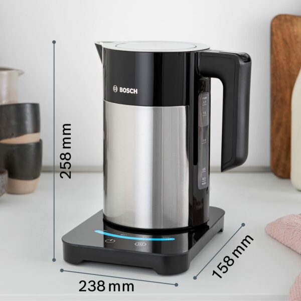 Bosch Sky TWK7203GB 7 Variable Temperature settings & KeepWarm function, Cordless Kettle, 1.7 Litres, Black/Silver