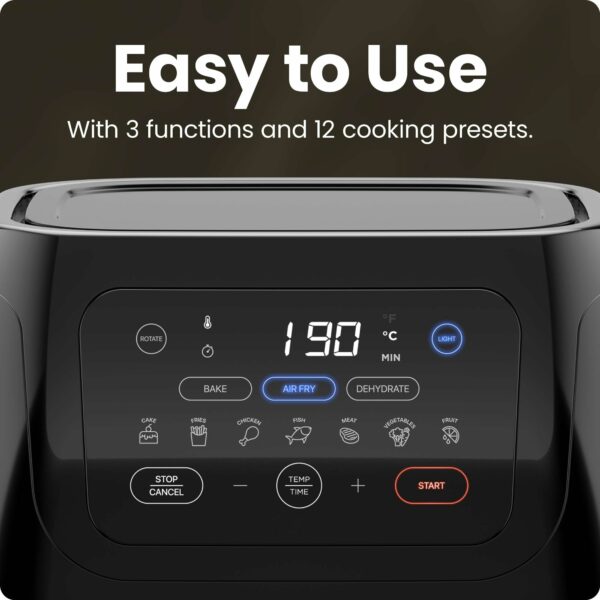 CHEFMAN 5 in 1 Air Fryer Oven with Rotisserie, 10L 1800W, 17 Presets Air Fry, Dehydrator, Roast, Bake, Family Size Large Air Fryer with Auto Shutoff and View Window, Black