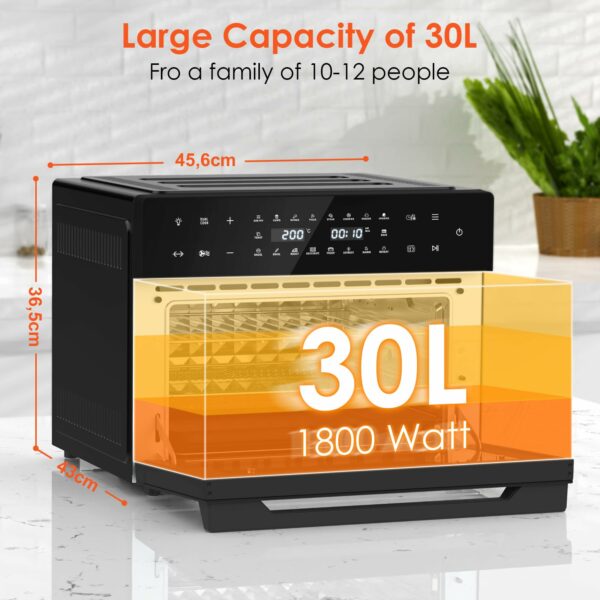 LLIVEKIT 30L Air Fryer Oven XXL with Rotisserie, Mini Oven with 20 Programs and 9 Accessories, Air Fryer Oven with LED Touchscreen, Stainless Steel Liner Oven, Double-layered Glass Door, Recipe Book