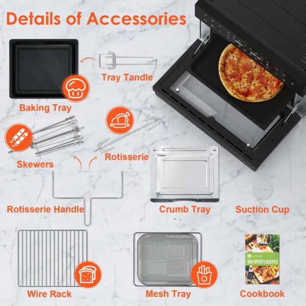 LLIVEKIT 30L Air Fryer Oven XXL with Rotisserie, Mini Oven with 20 Programs and 9 Accessories, Air Fryer Oven with LED Touchscreen, Stainless Steel Liner Oven, Double-layered Glass Door, Recipe Book