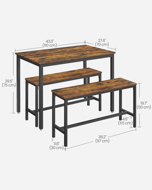Vasagle Dining Table with 2 Benches, 3 Piece Set, Kitchen Table