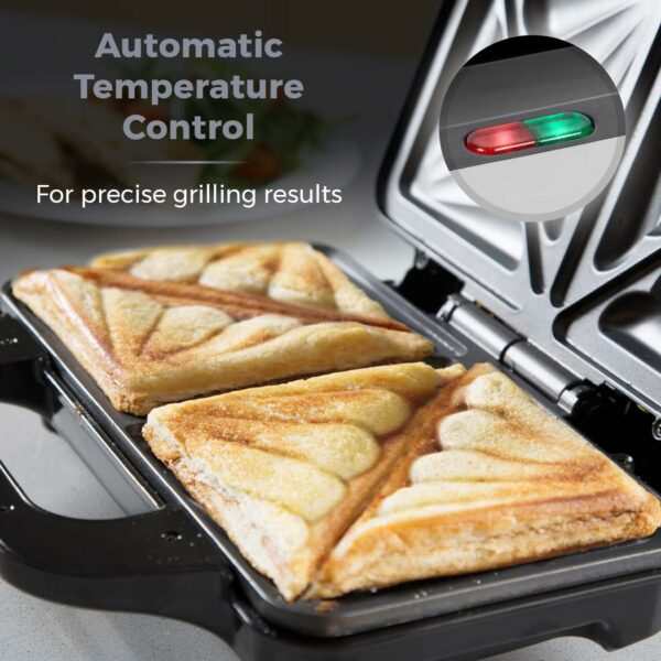 Tower T27013 Deep Fill Sandwich Maker with Extra Deep and Easy to Clean Non-Stick Plates, Automatic Temperature Control, 900W, Silver and Black