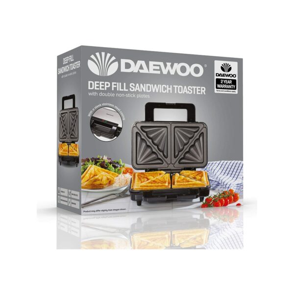 Daewoo Deep Fill Sandwich Toaster 900W, Non-Stick Toastie Maker with Locking Clip, Dual Indicator Lights, Sandwich Press for Crispy Sealed Toasties – Easy Clean Compact Design