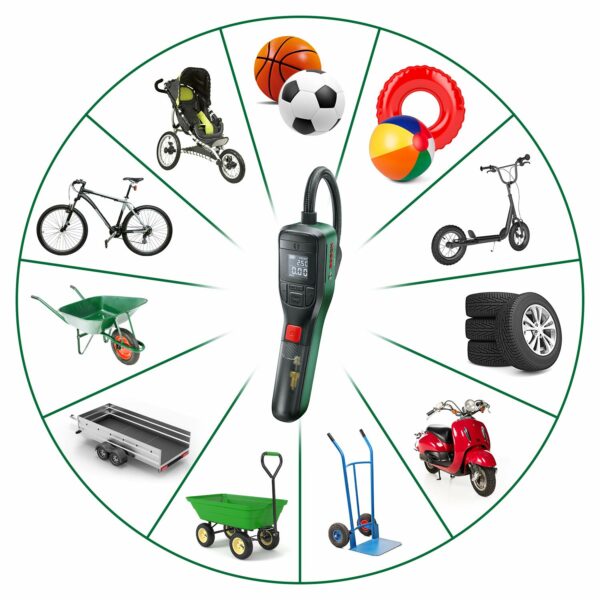 Bosch Electric Bike Pump, Portable Air Pump, Cordless Tyre Inflator EasyPump (3.0 Ah battery, 3.6 Volt, Autostop function, 150 PSI, 10.3 bar, LED, rechargeable via USB-C cable, in carton box)
