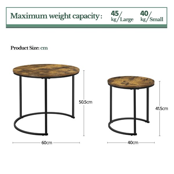 Yaheetech Round Nesting Coffee Table Set of 2, Industrial Stacking Cocktail Sofa Side Table with Steel Legs
