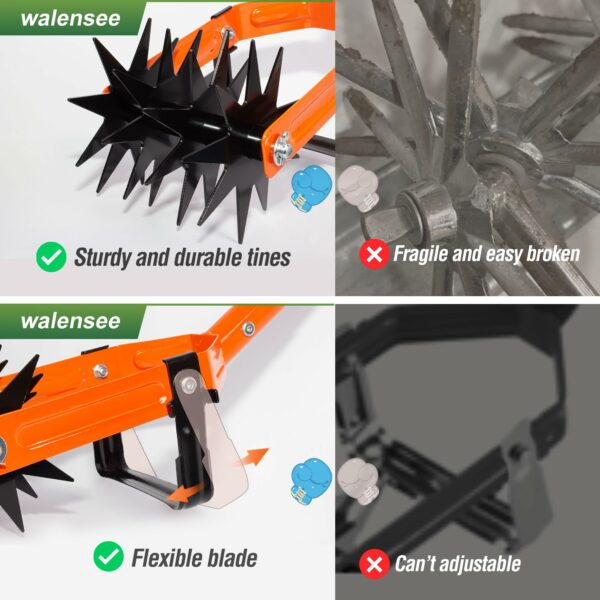 Walensee Rotary Cultivator Tool, Adjustable Garden Hand Tiller with Stainless Steel Pole, 2-in-1 Garden Weeder and Crumbler Soil Cultivator Tool for Soil Mixing or Reseeding Grass
