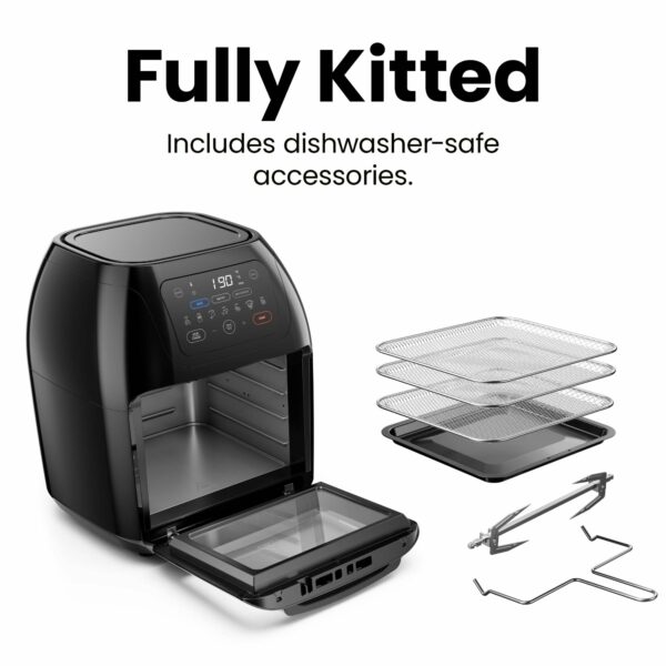CHEFMAN 5 in 1 Air Fryer Oven with Rotisserie, 10L 1800W, 17 Presets Air Fry, Dehydrator, Roast, Bake, Family Size Large Air Fryer with Auto Shutoff and View Window, Black