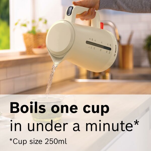 Bosch MyMoment Infuse TWK3M127GB Electric Kettle with 1.7 L Capacity and Fast Boil, Dual Sided Water Gauge, Limescale Filter, Cord Storage in Cream