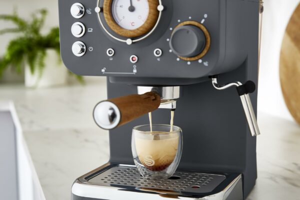 Swan Nordic Espresso Coffee Machine SK22110GRYN with Milk Frother, Steam Pressure Control, 1.2L Detachable Water Tank, 1100W, Nordic Slate Grey