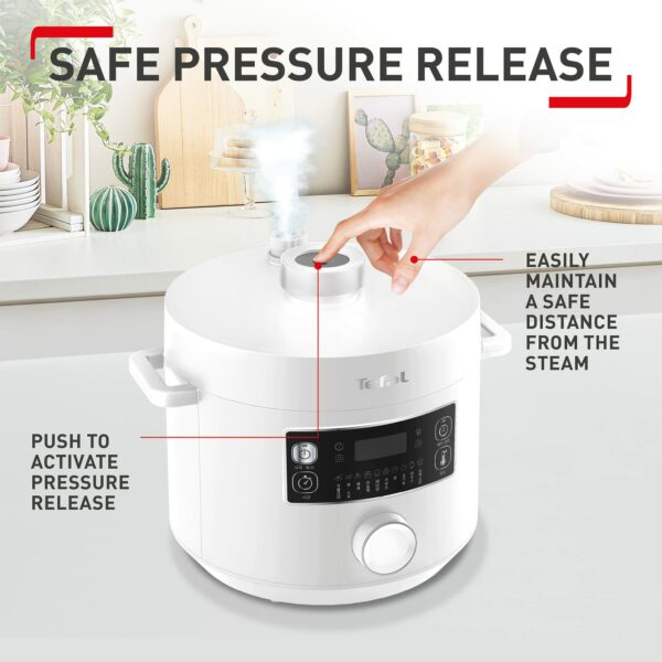 Tefal Turbo Cuisine. 4.8L Electric Pressure Cooker with mitts, 10 Programmes inc. stew, steam, bake, slow cooker, Rice cooker, 4.8L, 1000 W, Plastic, White, CY756140