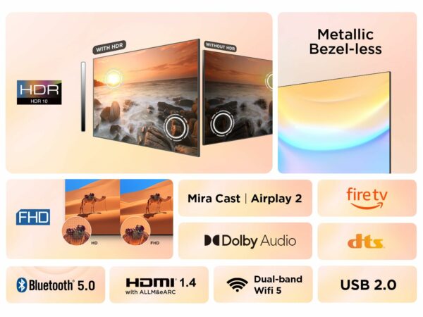 TCL 32SF540K 32-inch FHD Smart Television - HDR & HLG-Dolby Audio-DTS Virtual X/DTS-HD-Metal Bezel-less-Dual-band Wifi 5-with Fire OS 7 system