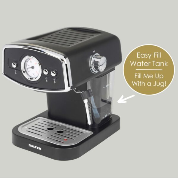 Salter EK4620 3 in 1 Barista Deluxe Coffee Machine,Compatible with 30/54 mm Capsules and Ground Coffee,Espresso and Cappuccino Maker with Milk Frothing Wand, 19-Bar Italian Pressure Pump,1050 W,Black