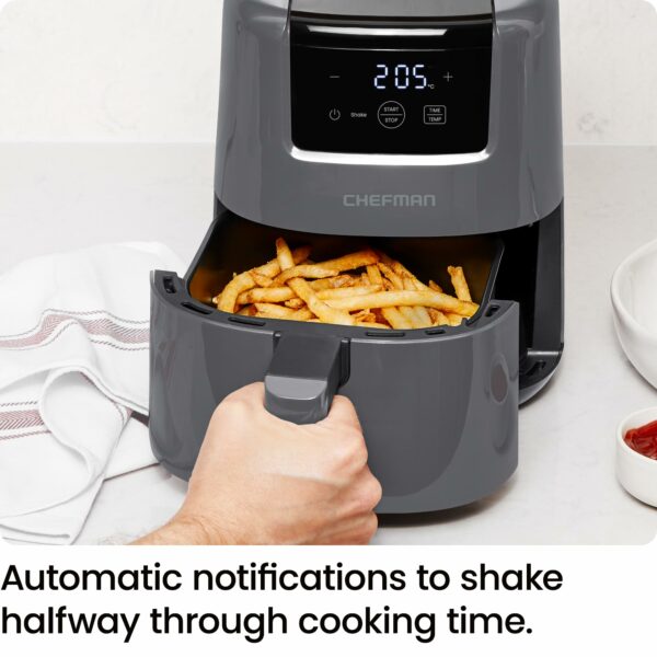 Chefman 2L Mini Air Fryer – Digital Space-Saving Compact Air Fryer with Nonstick and Dishwasher Safe Basket, Quick & Easy Meals in Minutes, Features Digital Timer and Shake Reminder – Grey