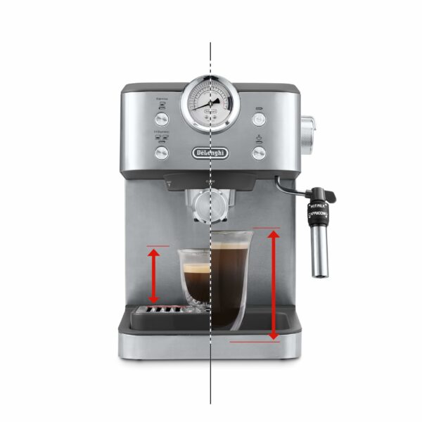 De'Longhi Linea Classic EM450.M, Manual Coffee Machine with Steam Rod, Espresso Machine with Barista Pump, Nozzle for Cappuccino, Double Wall Filter, 15bar, Cup Up to 13 cm, Stainless Steel/Metal