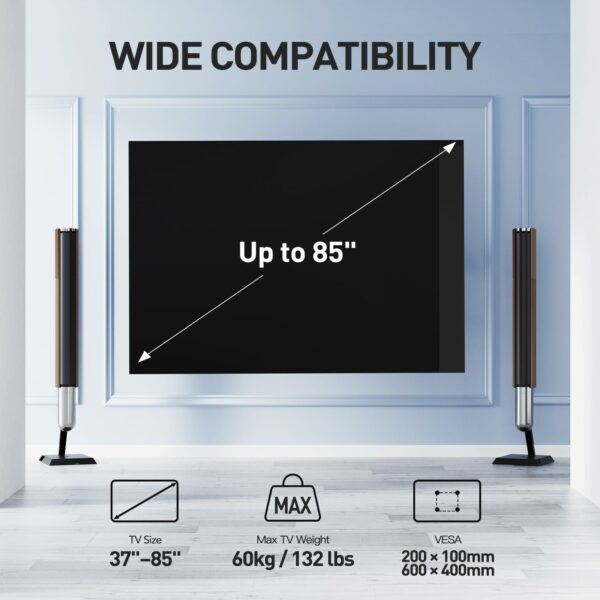 PERLESMITH TV Wall Bracket, for 37-85 Inch TVs up to 60kg, Swivel Tilt Extend TV Wall Mount, 55 65 inch Wall Brackets max VESA 600x400mm, PSPILFK1
