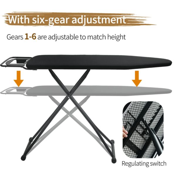 Rainberg 122 x 38cm Folding Ironing Board with Jumbo Iron Rest, Adjustable Height Up To 93cm, Foldable & Collapsible Ironing Table (Black)