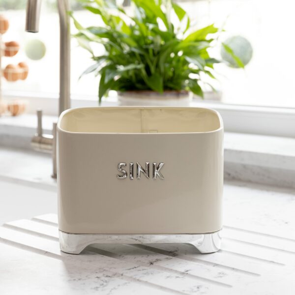 KitchenCraft Lovello Retro Metal Kitchen Sink Tidy, 20 x 10 x 17 cm (8" x 4" x 6.5") - Vanilla Cream