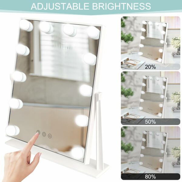 Hibtn Hollywood Vanity Mirror With Lights,Lighted Makeup Mirror With 12 Dimmable Led Bulbs With 3 Color Light,Touchscreen Control, Dressing Tabletop USB Charging