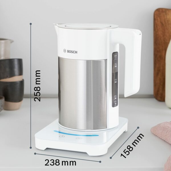 Bosch Sky Cordless Kettle TWK7201GB 7 Variable Temperature settings & KeepWarm function, 1.7 Litres, White/Silver