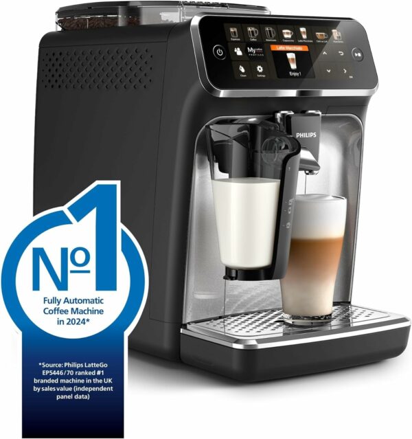 Philips 5400 Series Fully Automatic Espresso Machine - 12 Coffees, Easy-To-Clean LatteGo Milk System, Intuitive Display, Customizable Coffee Settings, Sleek Design(EP5446/70)