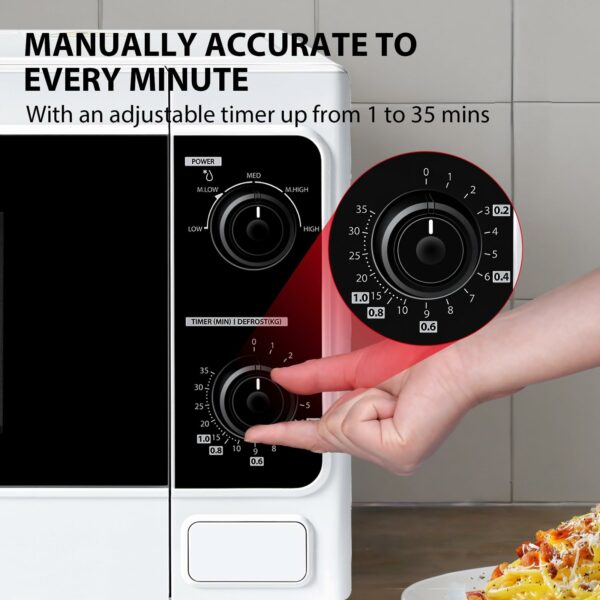 TOSHIBA 20 Liter 800W Manual Control Solo Small Microwave, Compact with 5 Power Levels, Automatic Defrost Function, Perfect for 9'' pizza, Clock and Timer, Easy Clean, White- MM-MM20P(WH)