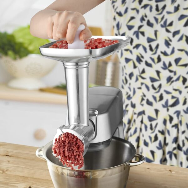Gdrtwwh Meat Grinder Attachment Compatible with All Chef and KMix Food Machines Includes 2 Sausage Stuffer Tubes,4 Screens and 1 Adapter