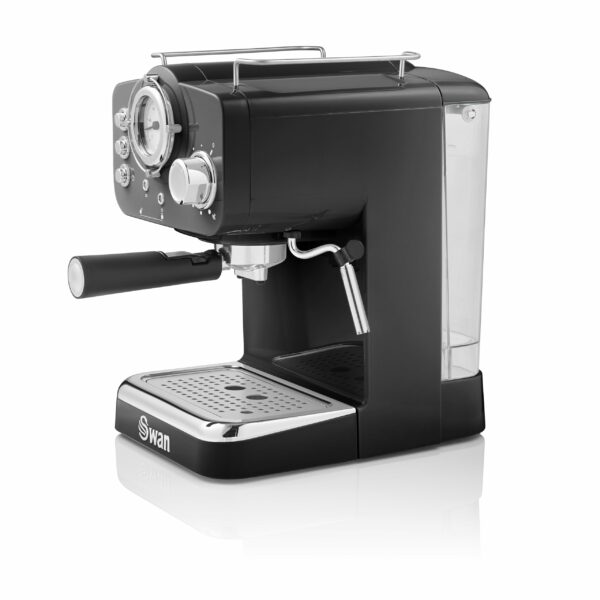 Swan Retro Espresso Coffee Machine SK22110BN with Milk Frother, Steam Pressure Control, 1.2L Detachable Water Tank, 1100W, Retro Black