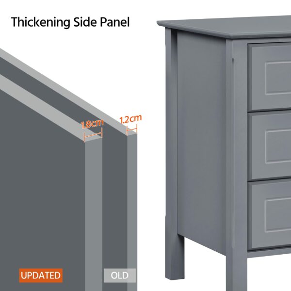 Yaheetech Bedside Tables Set of 2Pcs Chest of 3 Drawers Narrow Side Tables Wood Nightstands for Bedroom/Living Room/Small Space, 40x40x60cm, Dark Gray