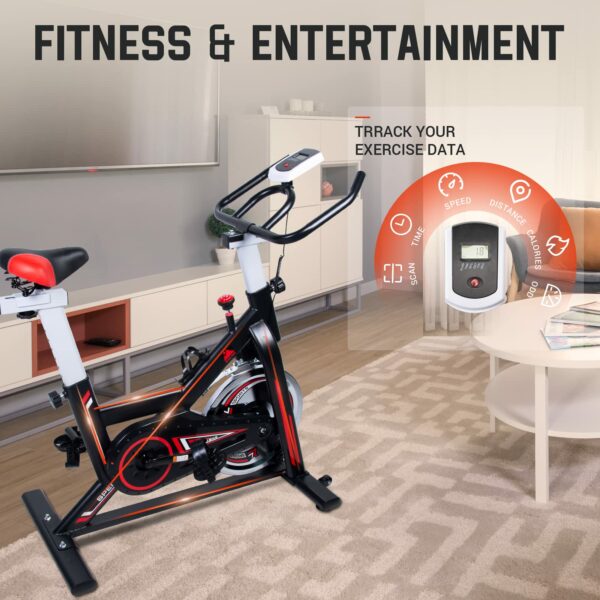 Exercise Bike, EVOLAND Indoor Cycling Bike, Stationary Bicycle Exercise Bikes with LCD Monitor| Adjustable Seat| Kettle Holder, Fitness Cycling Exercise Equipment For Home Use, Max Load 260LBs