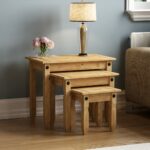 Nest Of Tables, End Table, Rectangular, Waxed Solid Pine Wood, Traditional, Rustic, 28.5 x 60 x 50