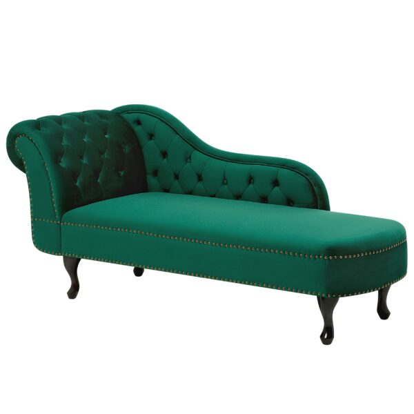 Vintage Style Left Hand Chaise Lounge Velvet Fabric Chesterfield Green Nimes
