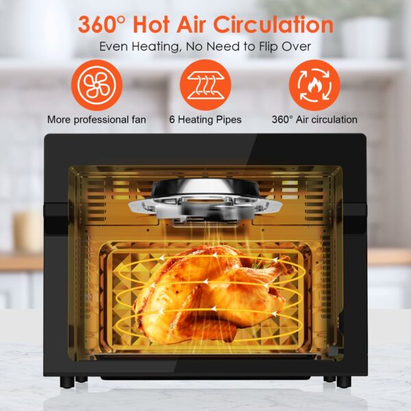 LLIVEKIT 30L Air Fryer Oven XXL with Rotisserie, Mini Oven with 20 Programs and 9 Accessories, Air Fryer Oven with LED Touchscreen, Stainless Steel Liner Oven, Double-layered Glass Door, Recipe Book
