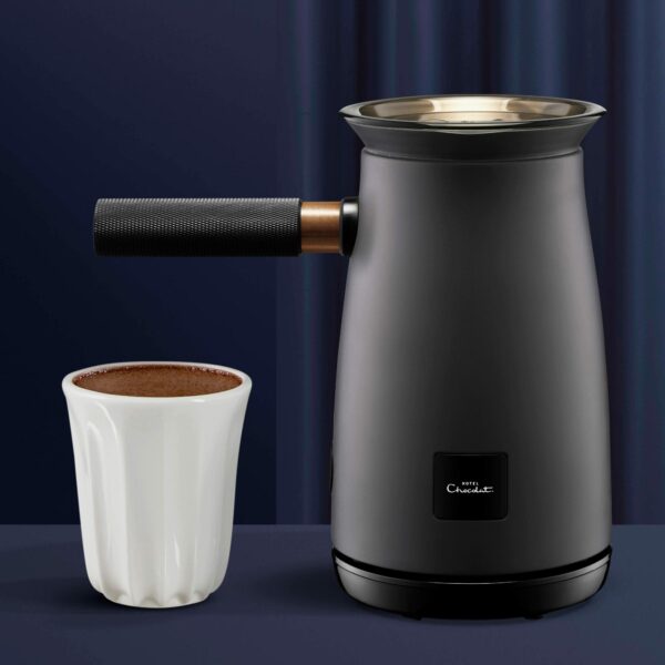Hotel Chocolat Velvetiser - In-Home Hot Chocolate Machine - Barista-Grade Hot Chocolate Maker - Charcoal Edition - Complete Starter Kit - 2 Ceramic Podcups & 10 Single-Serve Sachets