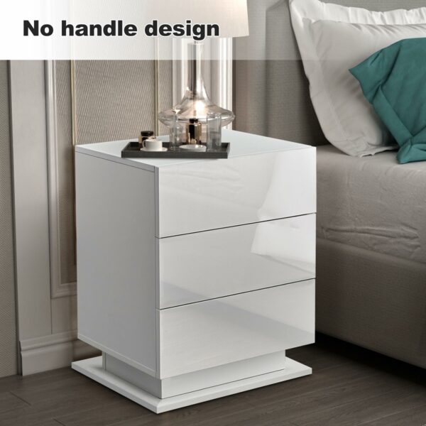 Tukailai Set of 2 Bedside Table with LED Light, 3 Drawers Bedside Cabinet White High Gloss Front Nightstand Cabinet for Bedroom Living Room