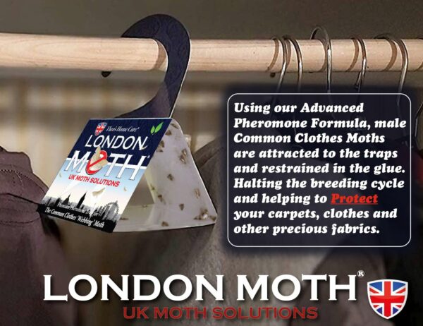 LONDON MOTH KILLER 10 (TEN) Premium Sticky Pheromone Moth Traps for the Common Clothes Moth and Similar Variants, for Wardrobes, Clothes and Carpets. inc. eBook