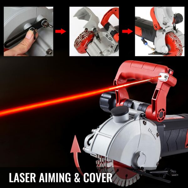 Sagtas Wall Chaser Concrete Cutter Electric Laser Aiming Groove Slotting Machine 125mm Circular Saw Cutting Power Tool Set Tools for Working Household