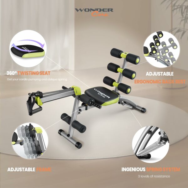Wonder Core 2 - 12 in 1 Exercise Machine - Built in Twisting Seat and Rower for At Home Gym Workouts - Core Strength Training - Tone Tighten and Sculpt Abs - Grey