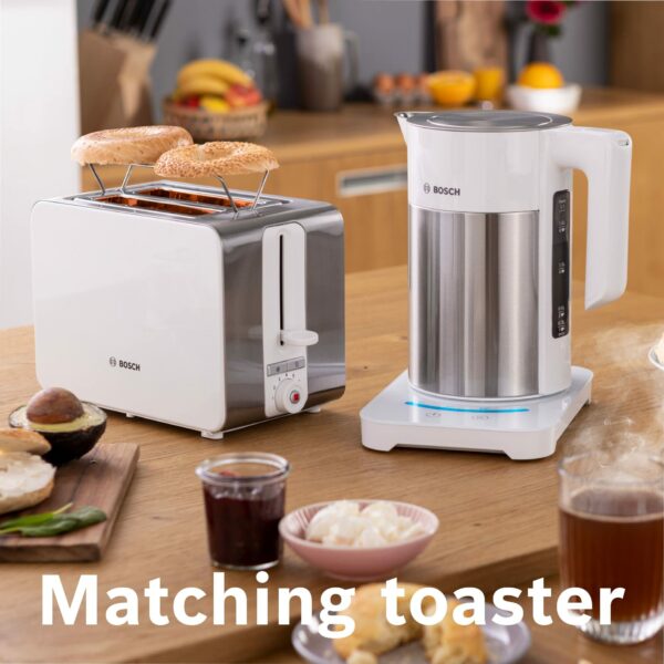 Bosch Sky Cordless Kettle TWK7201GB 7 Variable Temperature settings & KeepWarm function, 1.7 Litres, White/Silver