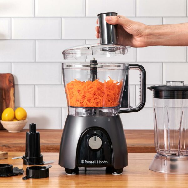 Russell Hobbs Food Processor [Blender/Chopper/Grinder/Vegetable Slicer] Electric Mixer (Kneading, Slicing, Chopping & Shredding, Dishwasher Safe Parts, 900W Peak power) Matte Charcoal 27111
