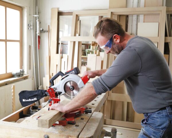 Einhell Power X-Change 18V Mitre Saw - 3000 RPM Circular Saw With Work Table, LED, Dust Collection, 45° Mitre, +/-47° Bevel - TE-MS 18/210 Li Solo (Battery Not Included)