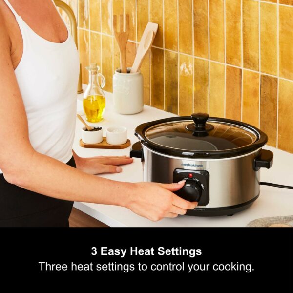 Morphy Richards 3.5L Stainless Steel Slow Cooker, 3 Heat Settings, One Pot Solution, Dishwasher Safe Ceramic Pot, 460017