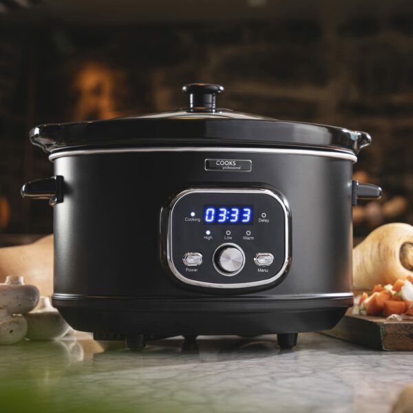 Cooks Professional Digital Slow Cooker | Slow Cookers with Glass Lid & 2 Heat Settings | Including Delay & Keep Warm Function | One Pot Cooker with Timer Delay for Large Family | 3.5 Litres