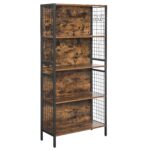 Vasagle Bookcase, Office Storage Shelf, 4 Tiers for Books, Decorations, Stable Steel Frame, S-Shaped Hooks for Hanging