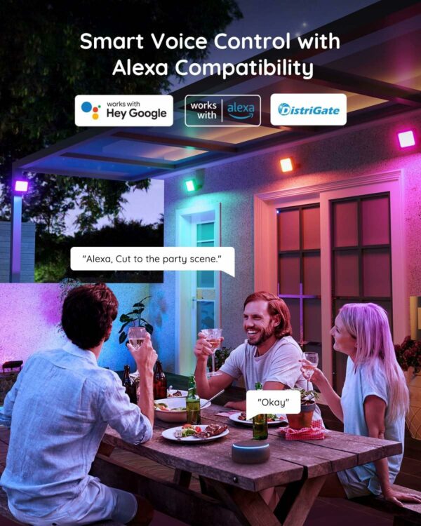 Govee Outdoor Flood Lights, Christmas Decorations Outdoor, 2200-6500K Dimmable RGBIC Warm White and Daylight, Smart WiFi APP Control, Work with Alexa, IP66 for Garden Lawn, 2 Pack