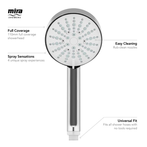Mira Showers Beat Shower Head Handheld Shower Head 4 Spray Shower Head 110 mm Chrome 1.1605.237