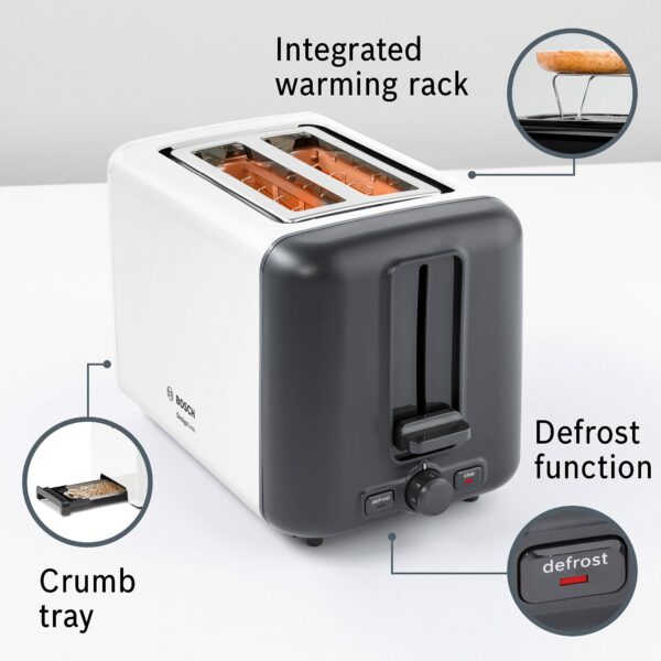 Bosch DesignLine Toaster TAT3P421GB, Stainless Steel, 970 W, White