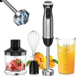 Bonsenkitchen Stainless Steel Hand Blender, 4-in-1 Stick Blender 1000W, 20 Speed Adjustable, with Whisk, 500ml Chopper and 700ml Measuring Cup, Food Processor (HB3203)